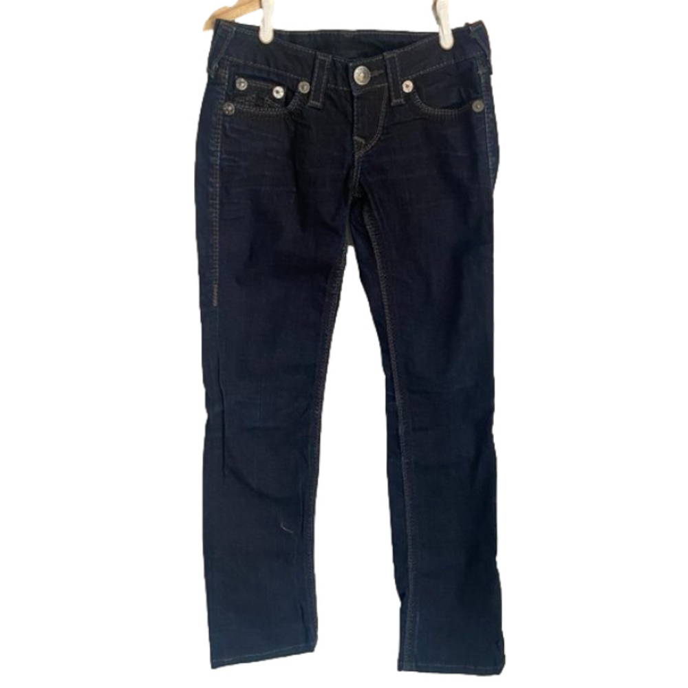 True Religion Low Rise Slim Straight Dark Denim Jeans Size 26
